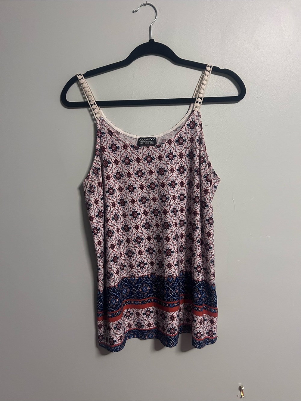 Peppermint Pink Printed Strappy Camisole with Blue & Red Border